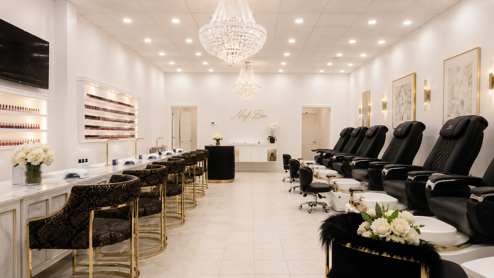 Accueil et postes de manucure du salon d’ongles Ongles Hue à Sainte-Julie